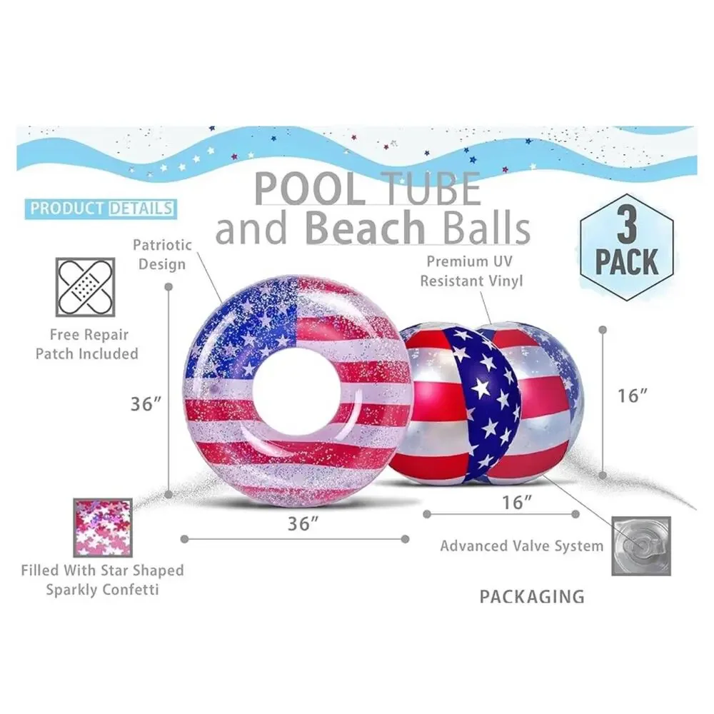 Inflatable USA 36” Pool‎ Float Luxurious Fun Lounger & Two 16” Ball Confetti